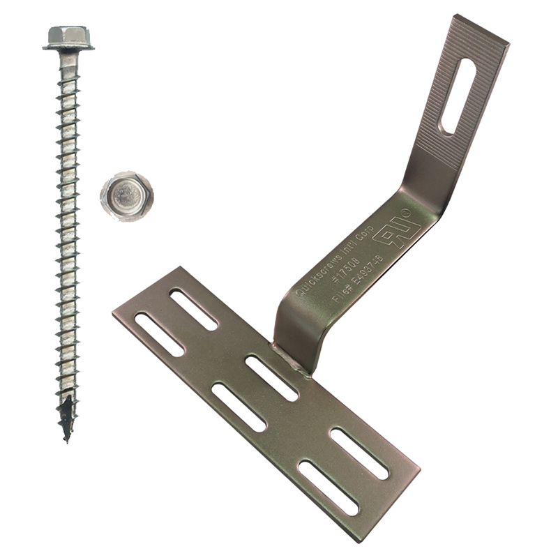 Part Number 17511 90° Non-Adjustable Curved Tile Roof Hook, Kit with 1/4" X 3" Screws 1/PK Wgt = 1.50 Lbs