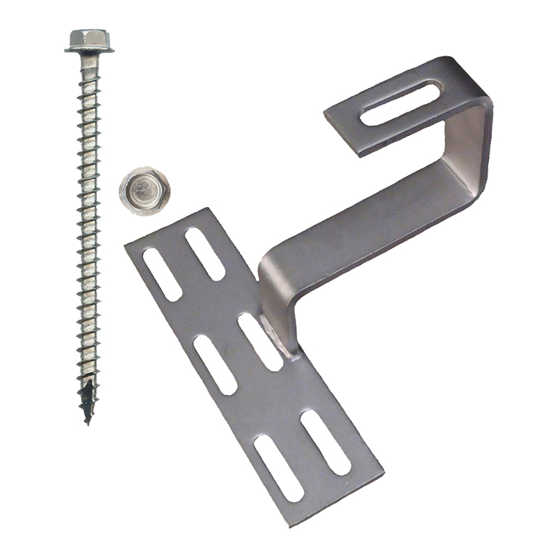 Part Number 17515 180° Non-Adjustable Curved Tile Roof Hook, Kit with 1/4" X 3" Screws 1/PK Wgt = 1.65 Lbs 