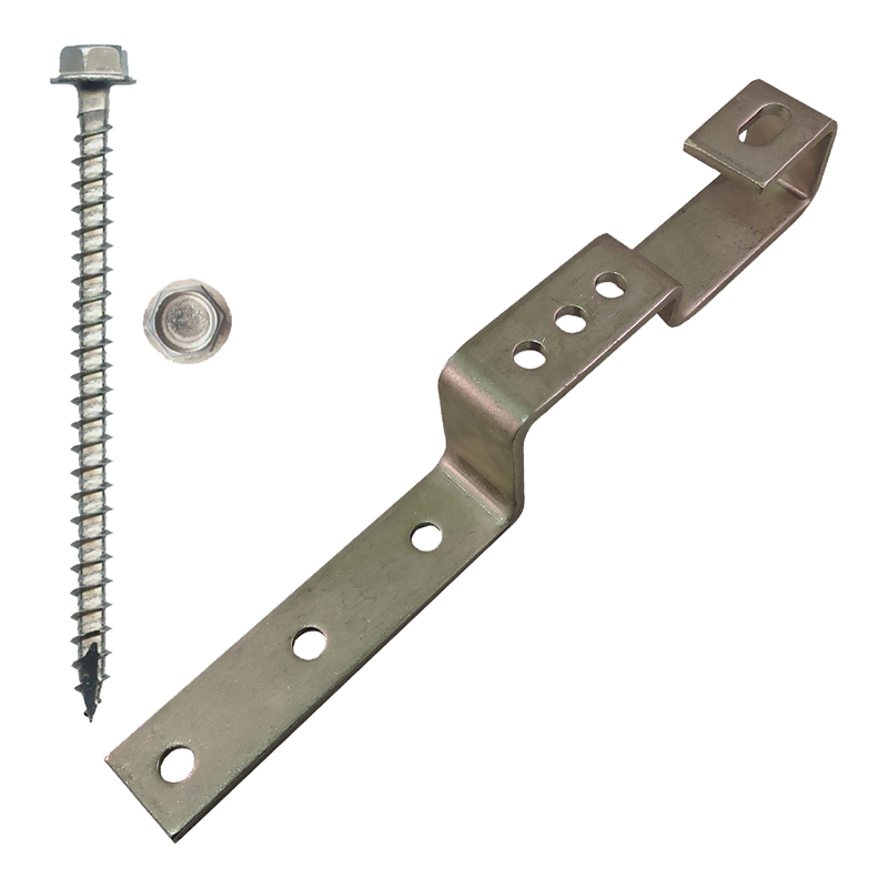 Part Number 17539 180° Non-Adjustable Stone Coated Steel Roof Hook, Kit with 1/4" X 3" Screws 1/PK Wgt = 1.17 Lbs