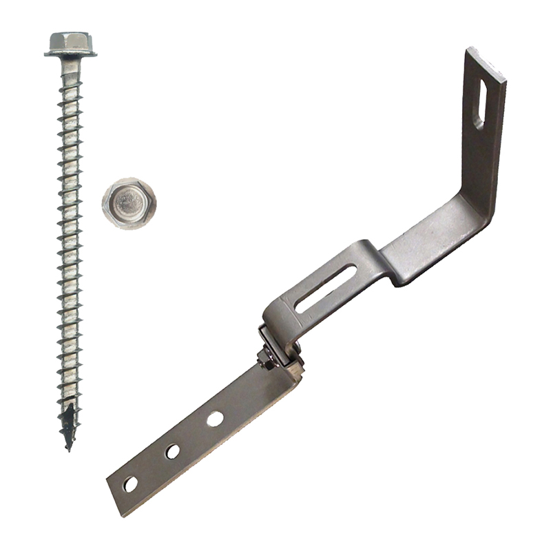 Part Number 17551 90° Stone Coated Steel Roof Hook, 18mm Height Adjust Range, Kit with 1/4" X 3" Screws 1/PK Wgt = 1.40 Lbs