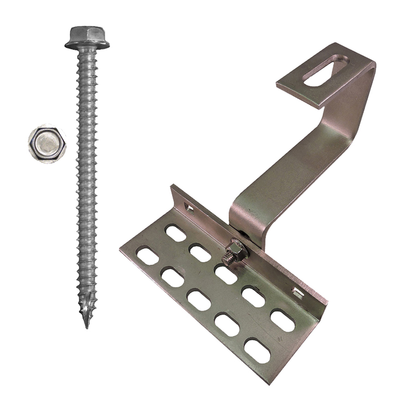Part Number 17601 180° All Tile Roof Hook, 9mm Height Adjust Range, Kit with 5/16" X 3" Screws - for Curved Tile & Flat Tile Roofs - works with and without battens 1/PK Wgt = 2.03 Lbs 