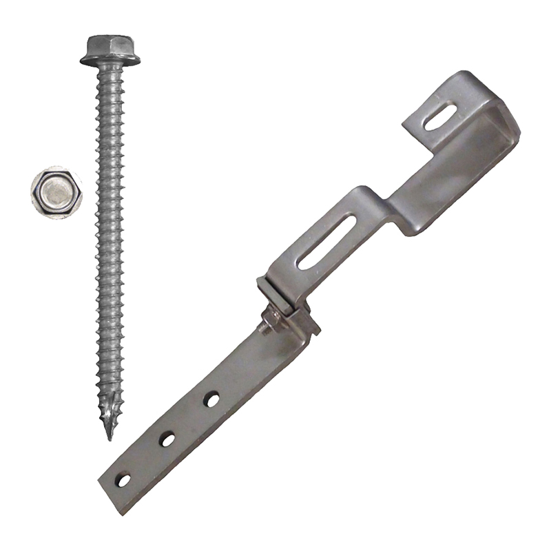 Part Number 17615 180° Stone Coated Steel Roof Hook, 18mm Height Adjustment Range, Kit with 5/16" X 3" Screws 1/PK Wgt = 1.90 Lbs