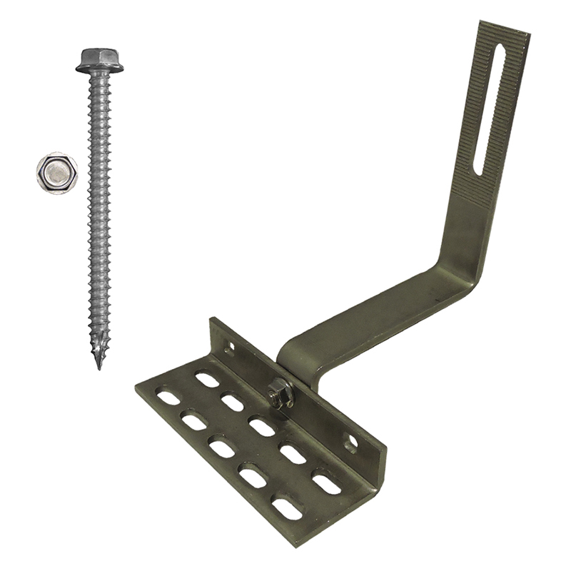 Part Number 17702 90° All Tile Roof Hook 5-3/4" Arm, 8mm Height Adjust Range, Kit with 1/4" X 3" Screws - for Curved & Flat Tile Roofs - works with or without battens 10/Carton Wgt = 19.00 Lbs
