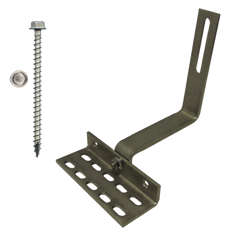 Part Number 17705 90° All Tile Roof Hook 5-3/4" Arm, 8mm Height Adjust Range, Kit with 5/16" X 3" Screws - for Curved & Flat Tile Roofs - works with or without battens 1/PK Wgt = 2.00 Lbs