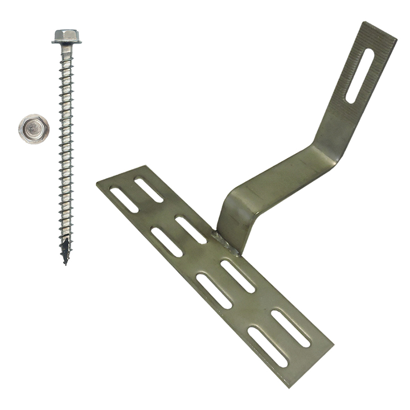 Part Number 17709 90° Non-Adjustable Curved Tile Roof Hook W/225mm Base, Kit with 1/4" X 3" Screws  1/PK Wgt = 1.50 Lbs